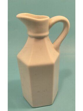White Ceramic Cruet Vinegar Oil Vintage Milk Glass Pottery Pourer Pitcher Xcell